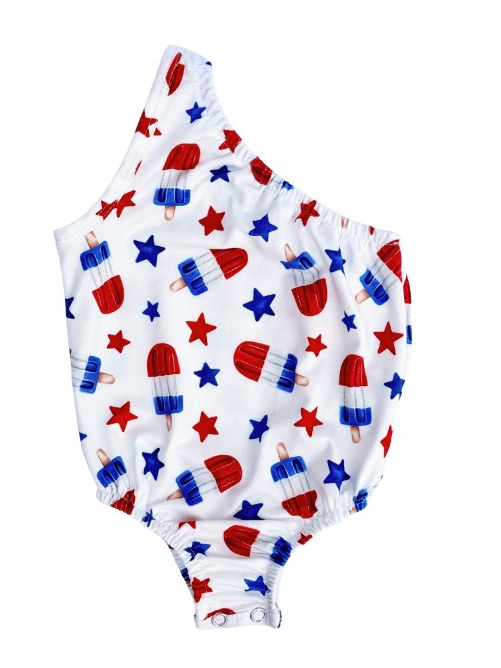 Baby Girls One-Shoulder Patriotic Red & Blue Popsicle Onesie